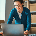 Ilustração de um carrinho de compras em um teclado de computador, representando compras online.